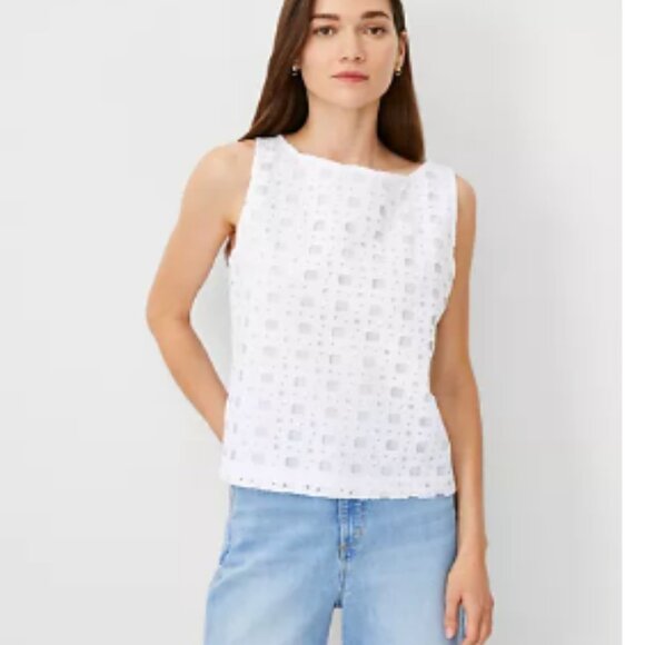 Ann Taylor White Eyelet Sleeveless Top - Picture 5 of 5